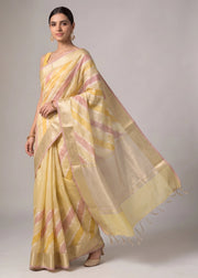 Mustard Yellow Zari Woven Striped Saree