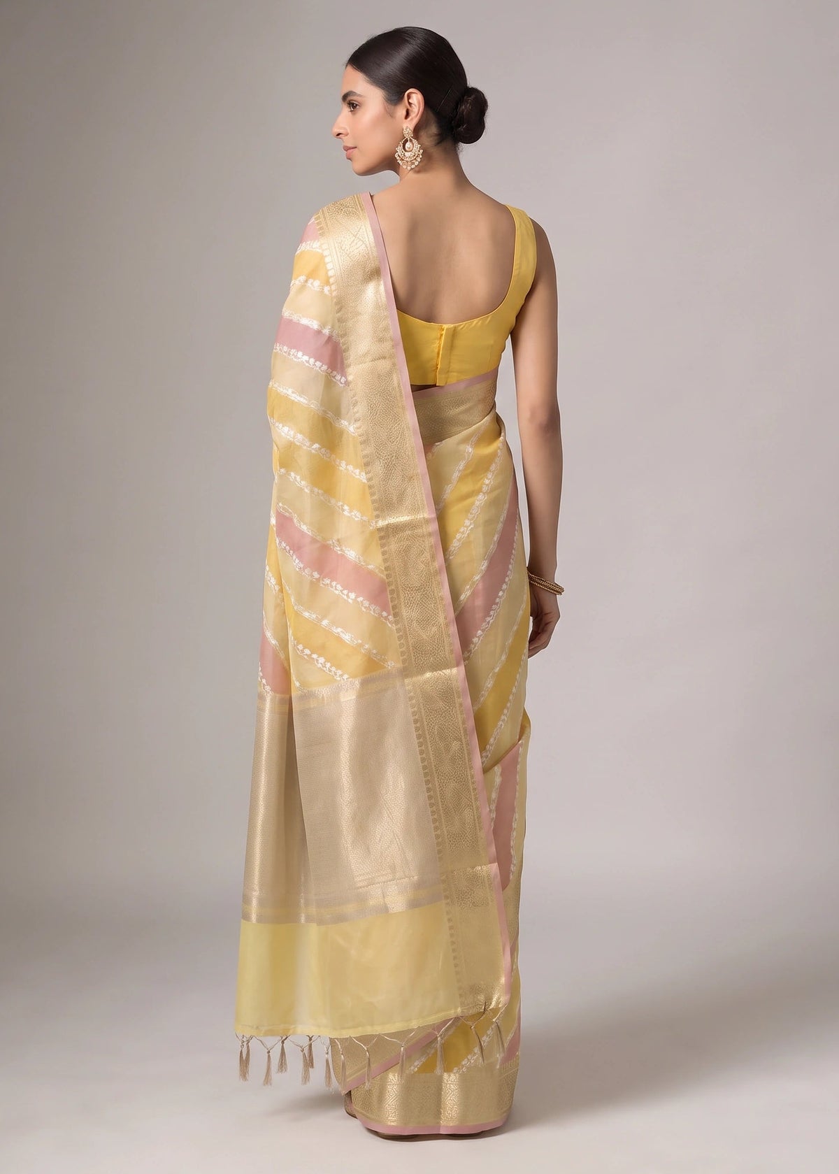 Mustard Yellow Zari Woven Striped Saree