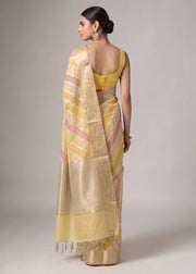 Mustard Yellow Zari Woven Striped Saree