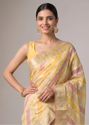 Mustard Yellow Zari Woven Striped Saree