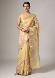 Mustard Yellow Zari Woven Striped Saree