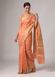 Muted Peach Silk Zari Woven Saree