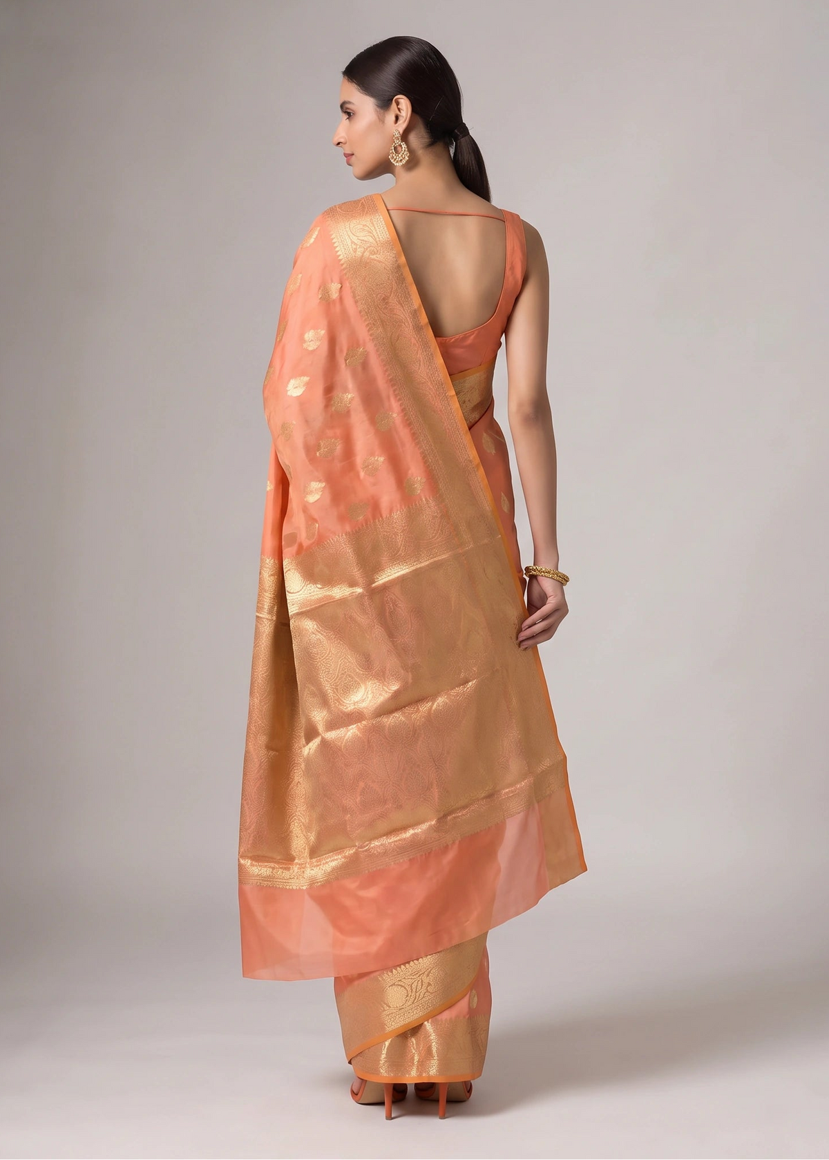 Muted Peach Silk Zari Woven Saree