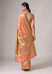 Muted Peach Silk Zari Woven Saree