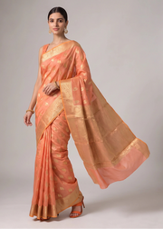 Muted Peach Silk Zari Woven Saree
