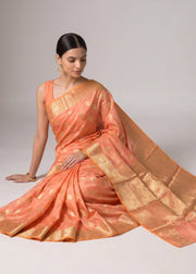 Muted Peach Silk Zari Woven Saree