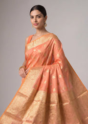 Muted Peach Silk Zari Woven Saree