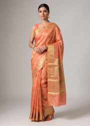 Muted Peach Silk Zari Woven Saree