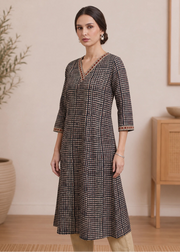 Off White & Black Printed A-Line Kurta
