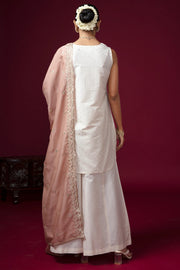 Women Off White Embroidered Straight Fit Ethnic Suit Set