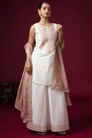 Women Off White Embroidered Straight Fit Ethnic Suit Set