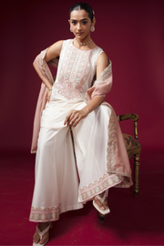 Women Off White Embroidered Straight Fit Ethnic Suit Set