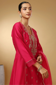 Rani Pink Embroidered Straight Ethnic Suit Set