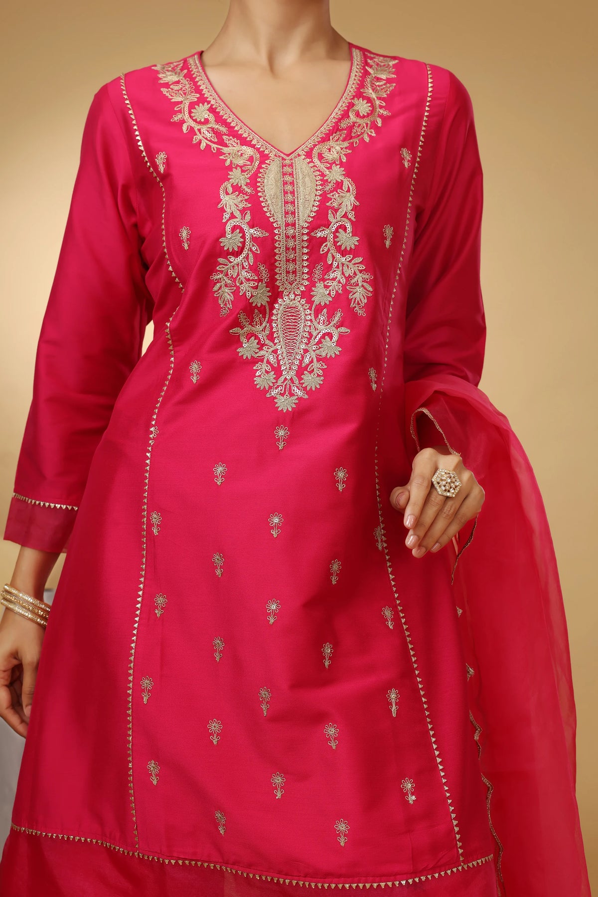 Rani Pink Embroidered Straight Ethnic Suit Set