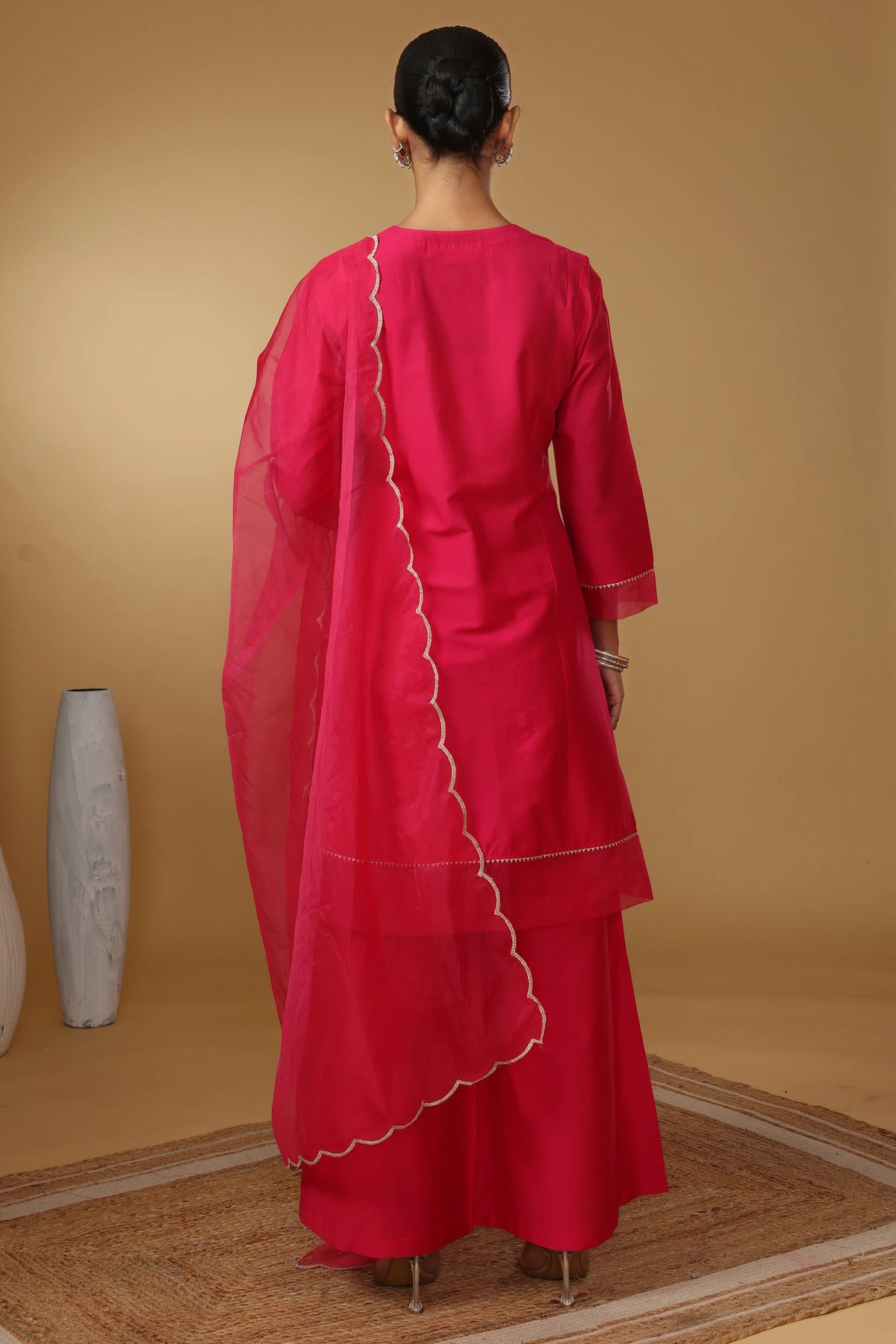 Rani Pink Embroidered Straight Ethnic Suit Set