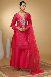 Rani Pink Embroidered Straight Ethnic Suit Set
