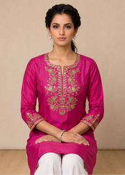 Rani Pink Yoke Embroidered Straight Kurta
