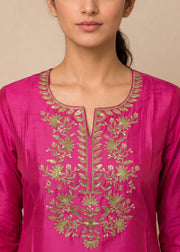Rani Pink Yoke Embroidered Straight Kurta