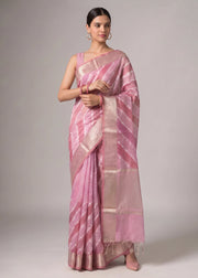 Rani Pink Zari Woven Striped Saree