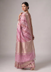 Rani Pink Zari Woven Striped Saree