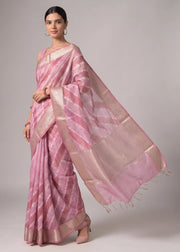 Rani Pink Zari Woven Striped Saree