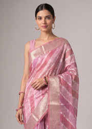 Rani Pink Zari Woven Striped Saree
