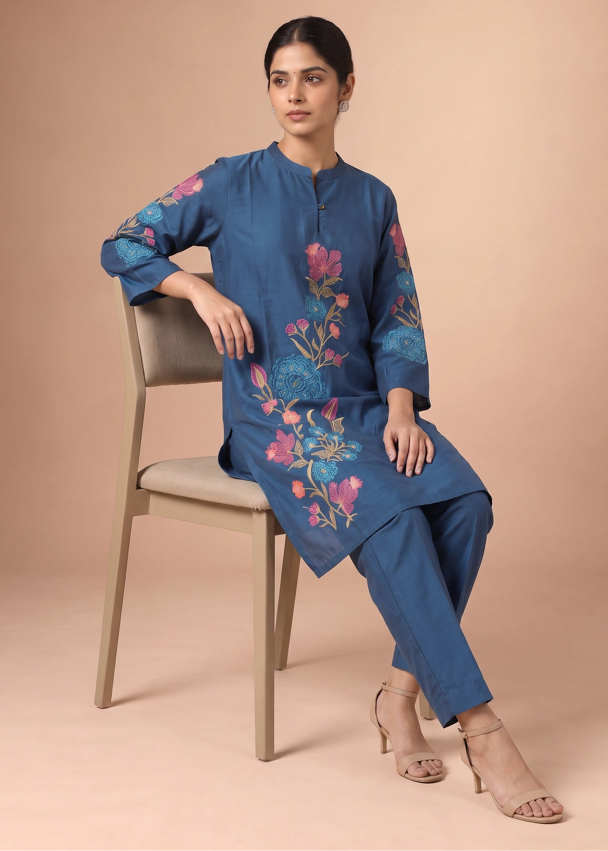 Royal Blue Viscose Embroidered Co-ord Set