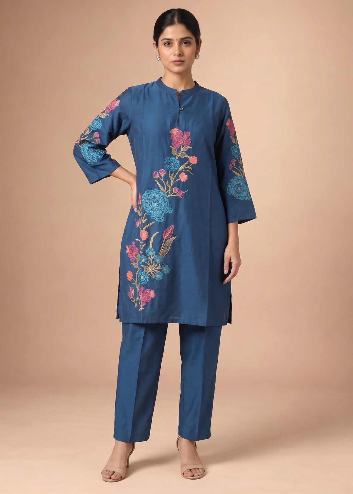 Royal Blue Viscose Embroidered Co-ord Set