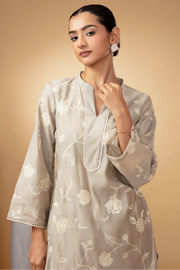 Women Sage Green Embroidered Straight Fit Co-Ord Set