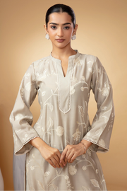 Women Sage Green Embroidered Straight Fit Co-Ord Set