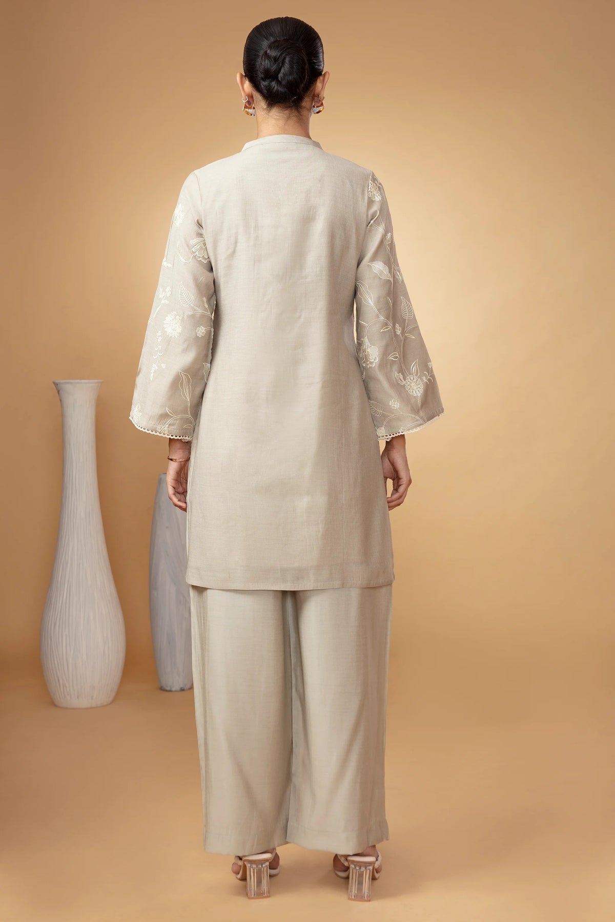 Women Sage Green Embroidered Straight Fit Co-Ord Set
