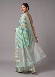 Sea Green Zari Woven Striped Saree