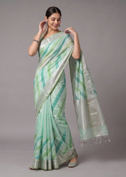 Sea Green Zari Woven Striped Saree