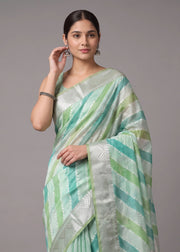 Sea Green Zari Woven Striped Saree