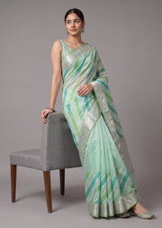 Sea Green Zari Woven Striped Saree