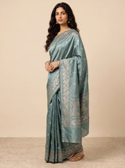 Teal Art Silk Floral Zari Woven Saree
