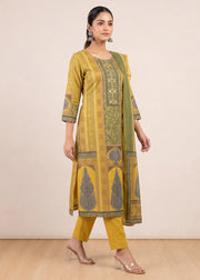 Vibrant Mustard Printed Cotton Ethnic Suit Set