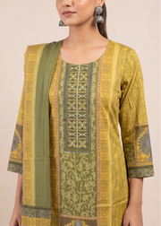 Vibrant Mustard Printed Cotton Ethnic Suit Set