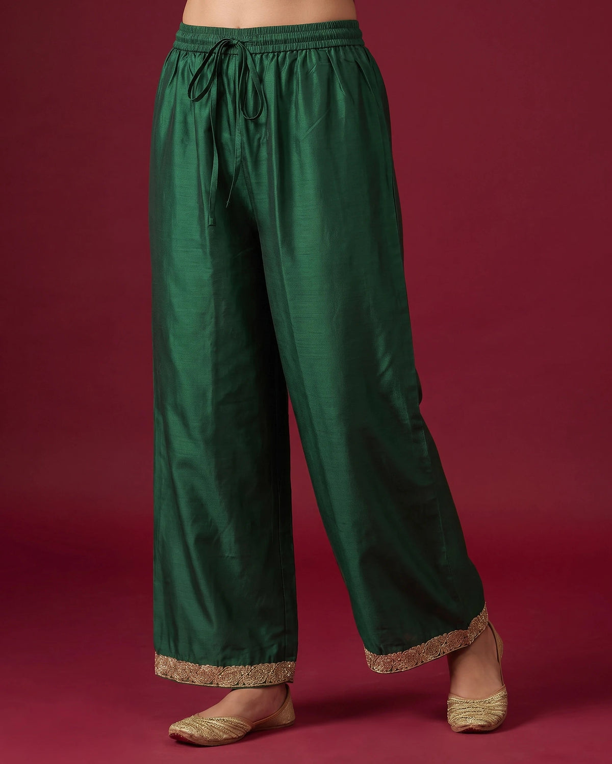 Women Bottle Green Embroidered Straight Fit Ethnic Suit Set