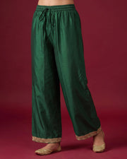 Women Bottle Green Embroidered Straight Fit Ethnic Suit Set