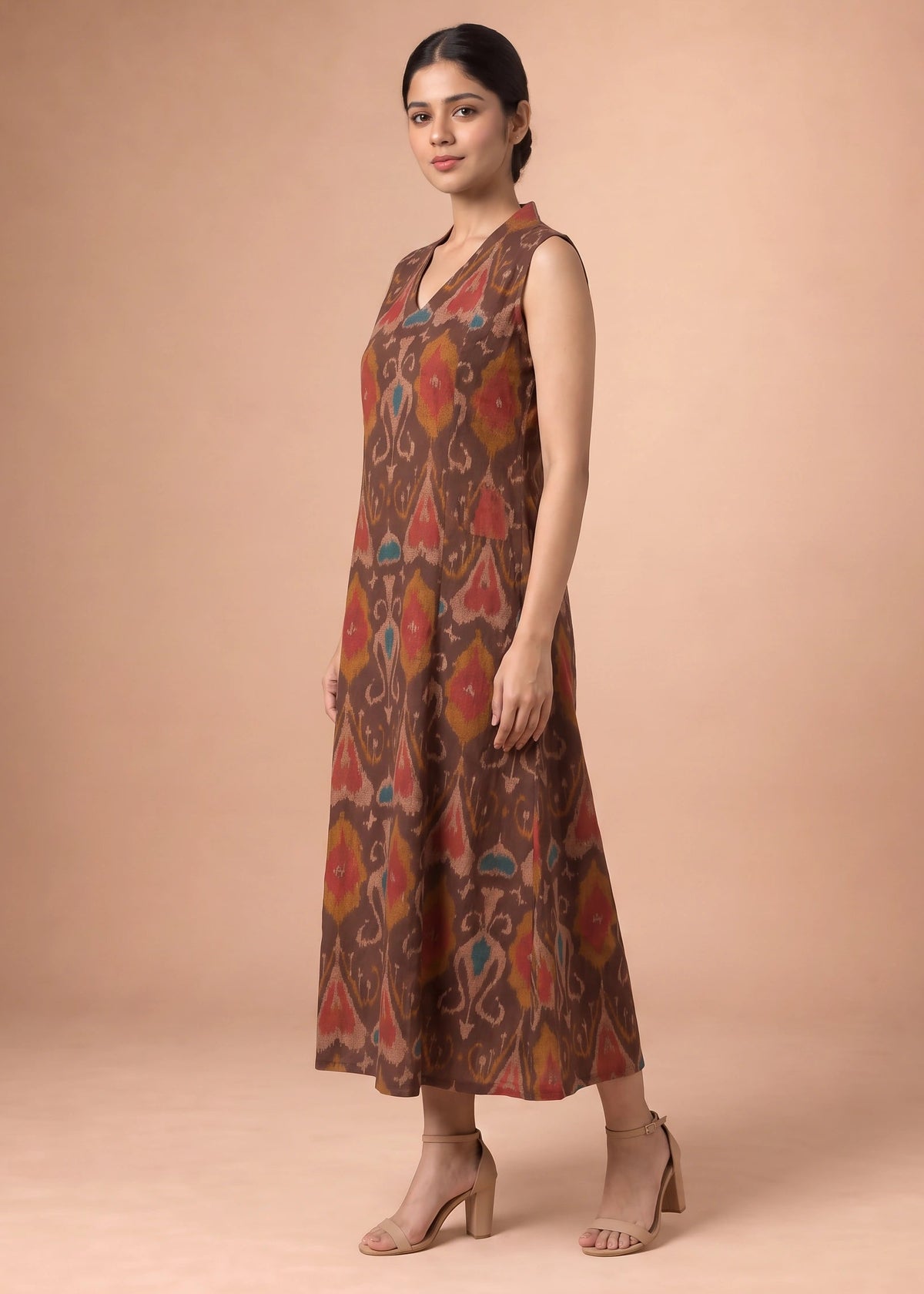 Women Brown Printed Cotton A-Line Kurta