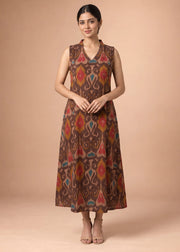 Women Brown Printed Cotton A-Line Kurta