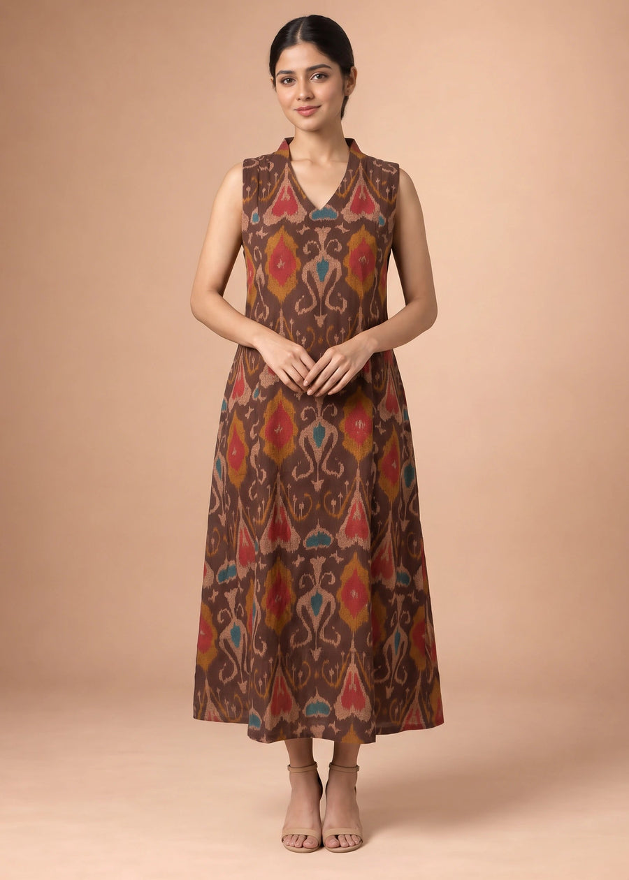 Women Brown Printed Cotton A-Line Kurta