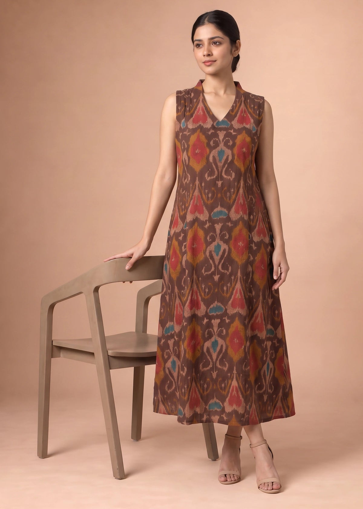Women Brown Printed Cotton A-Line Kurta