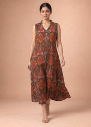 Women Brown Printed Cotton A-Line Kurta