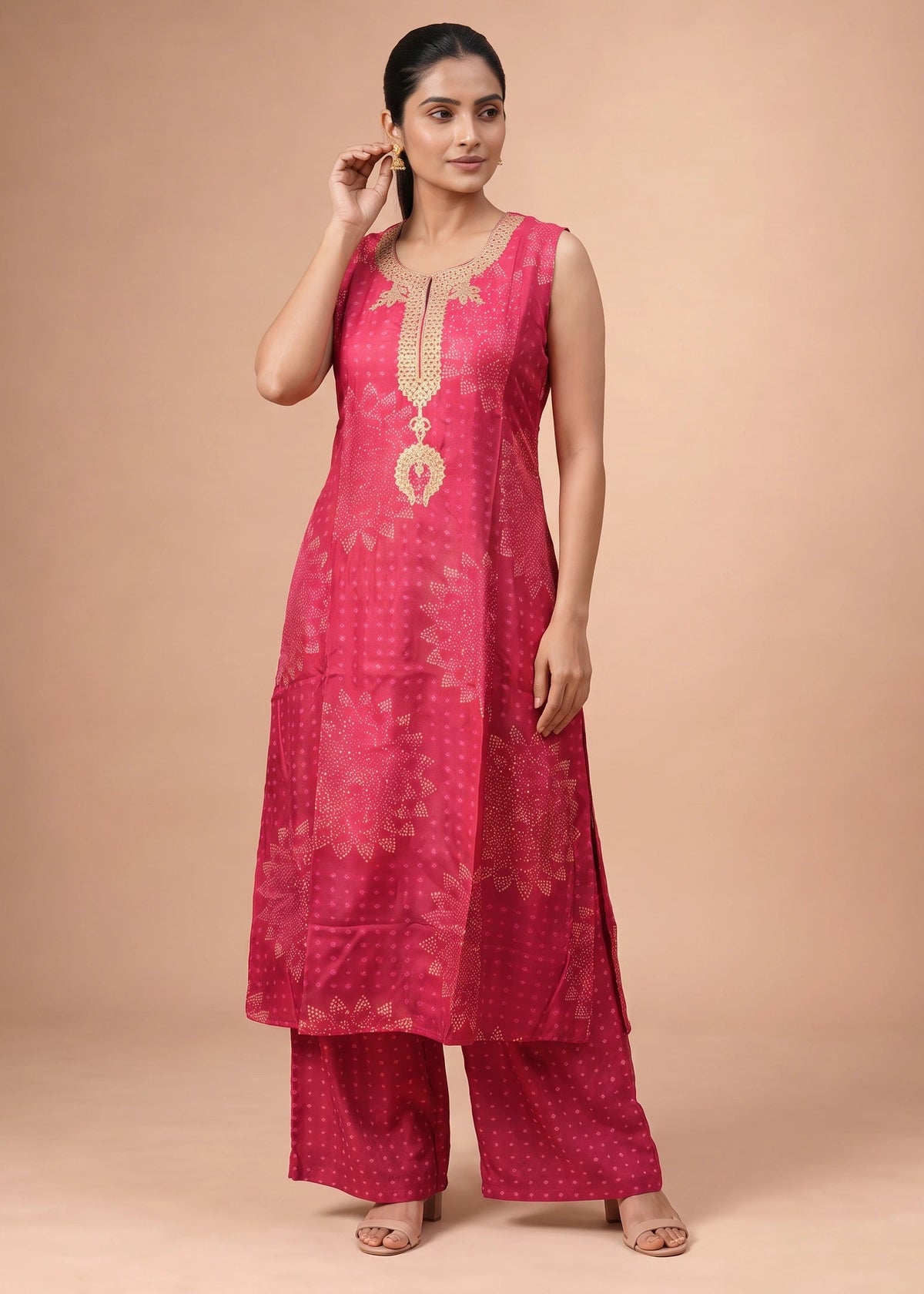 Women Cherry Pink Embroidered Viscose Co-ord Set