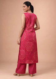 Women Cherry Pink Embroidered Viscose Co-ord Set