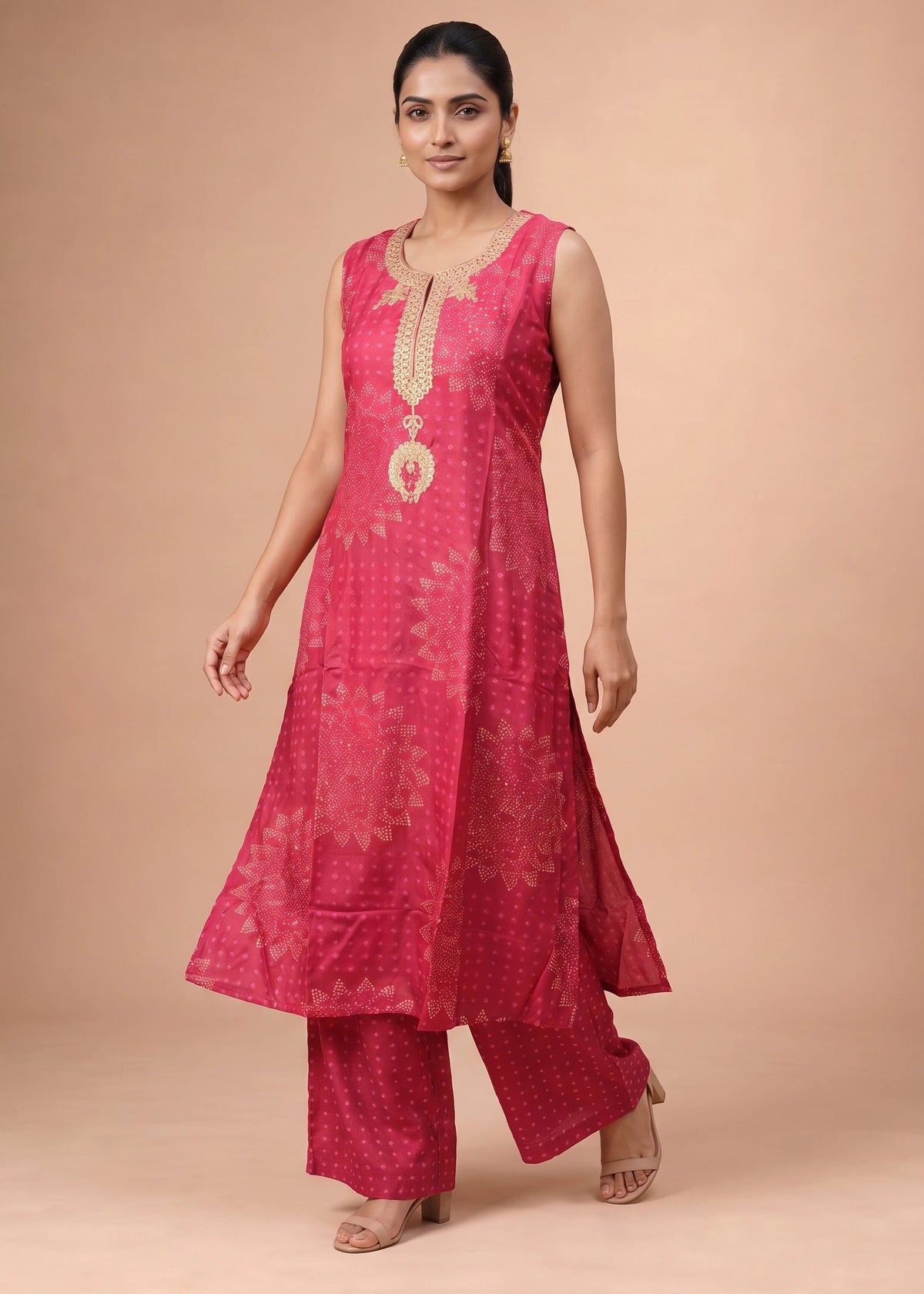 Women Cherry Pink Embroidered Viscose Co-ord Set