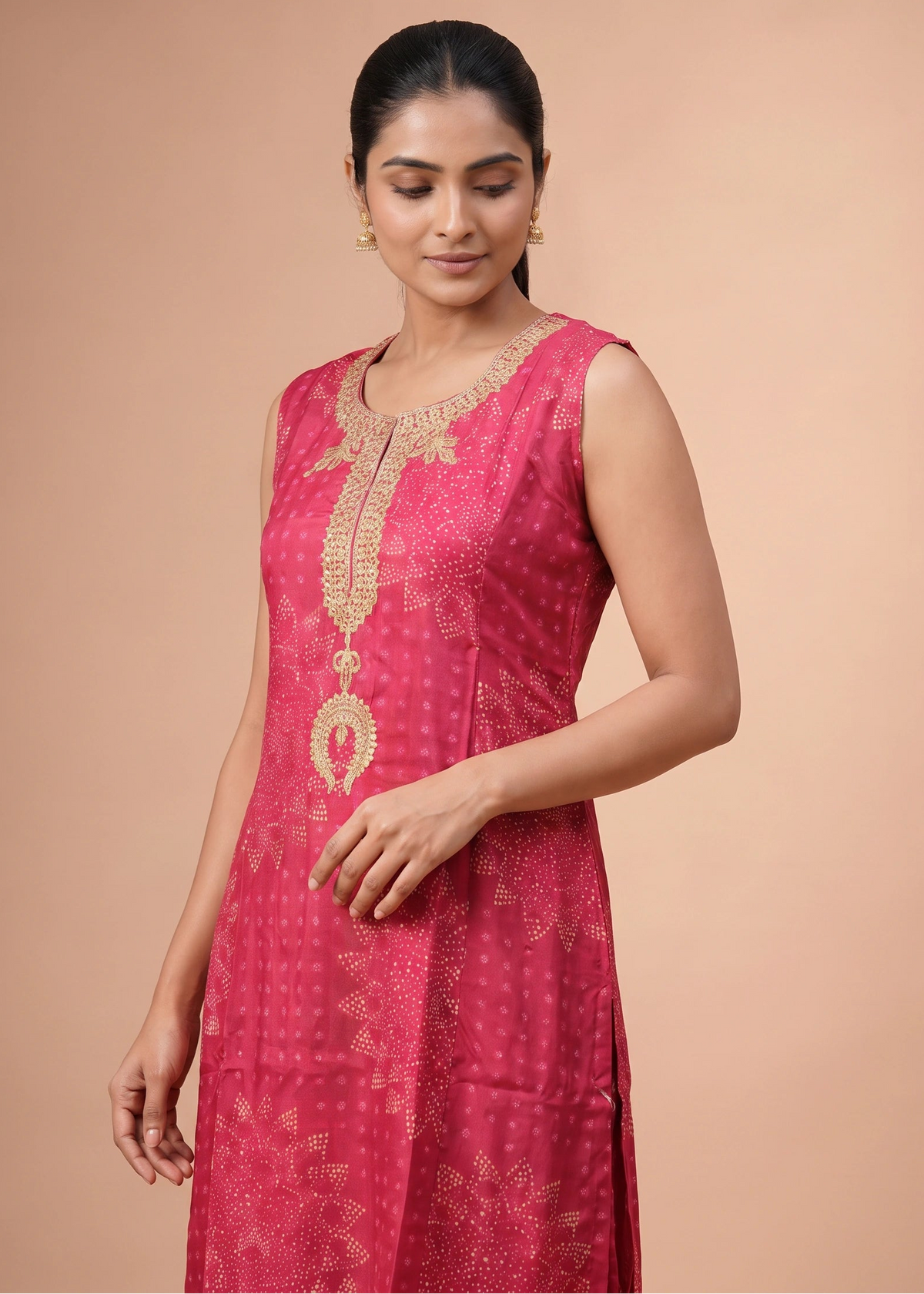Women Cherry Pink Embroidered Viscose Co-ord Set