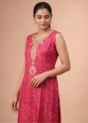 Women Cherry Pink Embroidered Viscose Co-ord Set